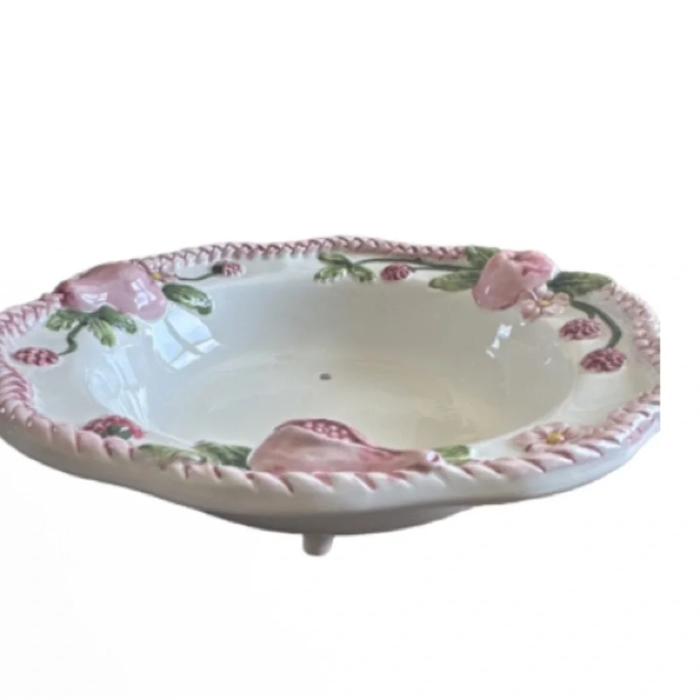 Vintage Italian frutta Fresca  fruit strainer bowl - Pink and Green